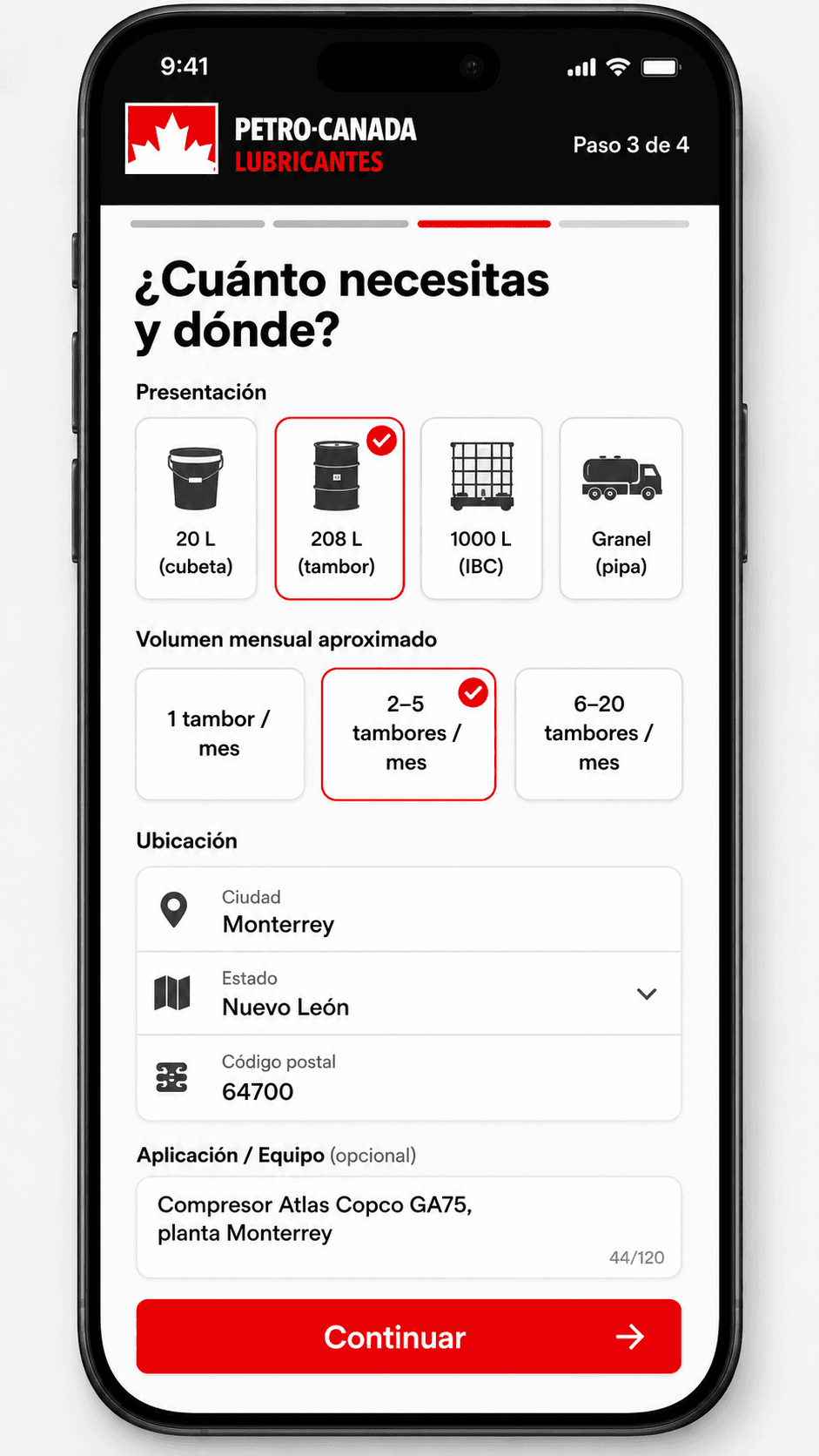 APC mobile quotation funnel screen 3