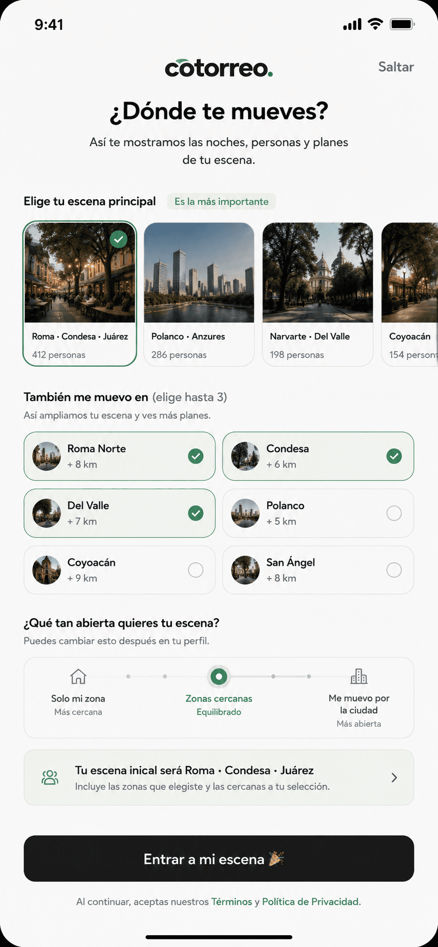 Onboarding asks where you move, not where you are.