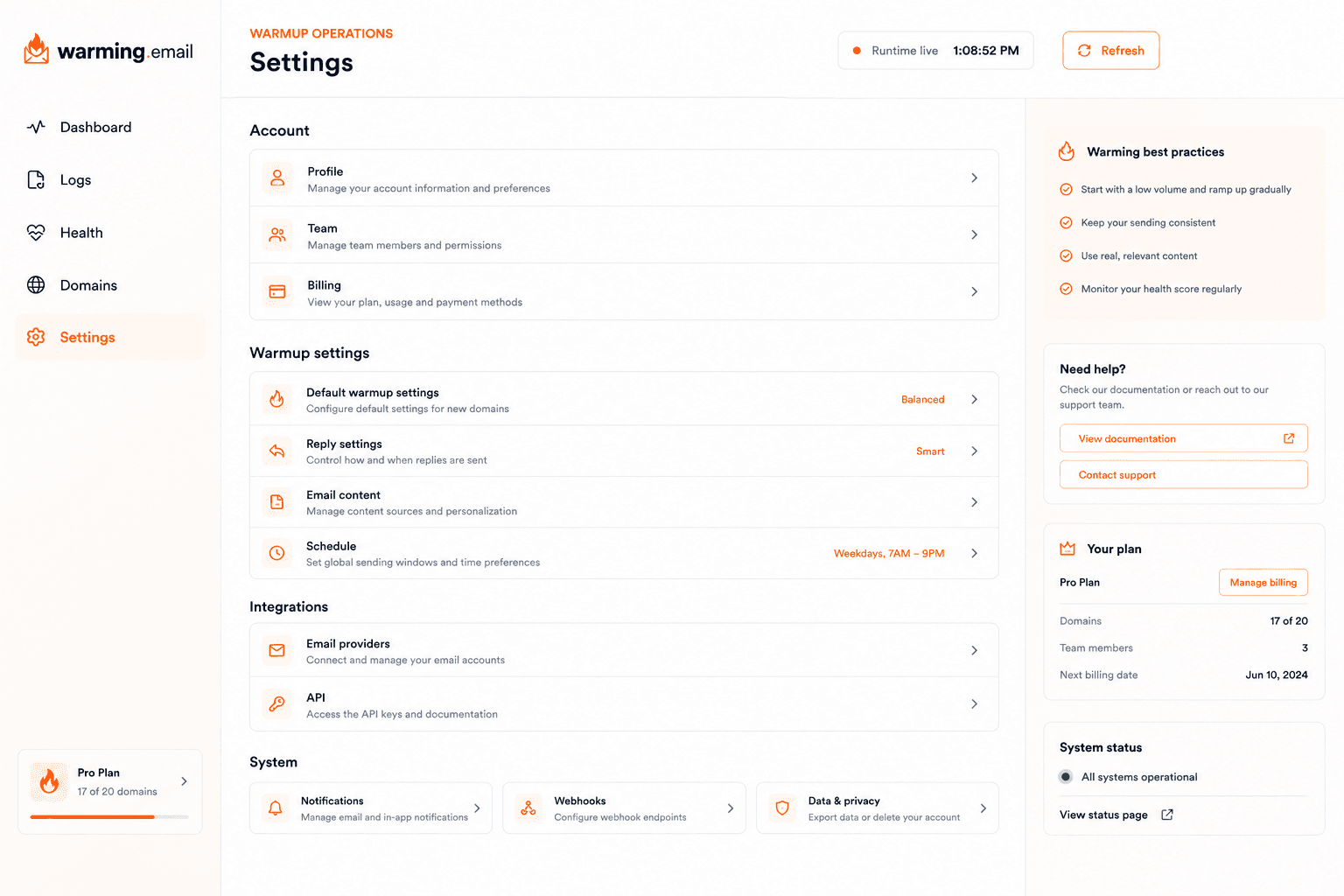 Warming.email interface screen 5